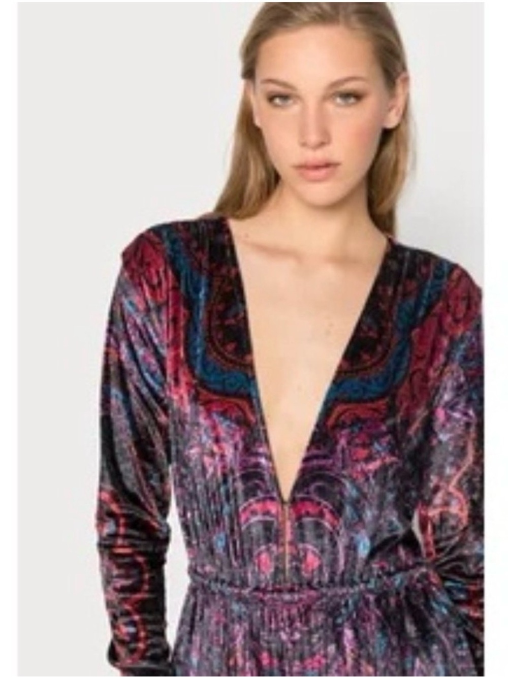 Free People Velvet Paisley Wide-Leg Jumpsuit in Pink & Blue - Picture 3 of 11